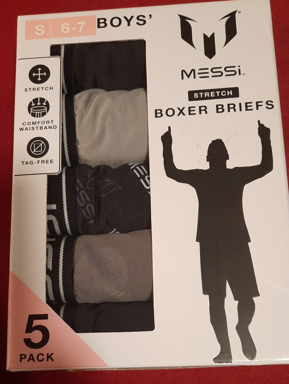 3 Boxes MESSI Boys' Stretch Boxer Briefs - 5 Pack Total Of 15 Boxers Grey Black